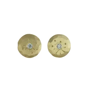 14K Yellow Gold Mini Treasure Coin Diamond Studs