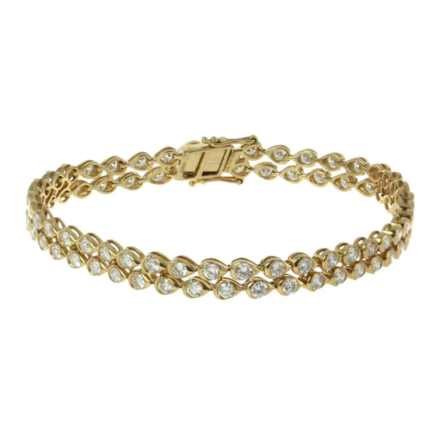 4.42CT Round Cut Diamond 2 Row Bracelet in 18K Yellow Gold