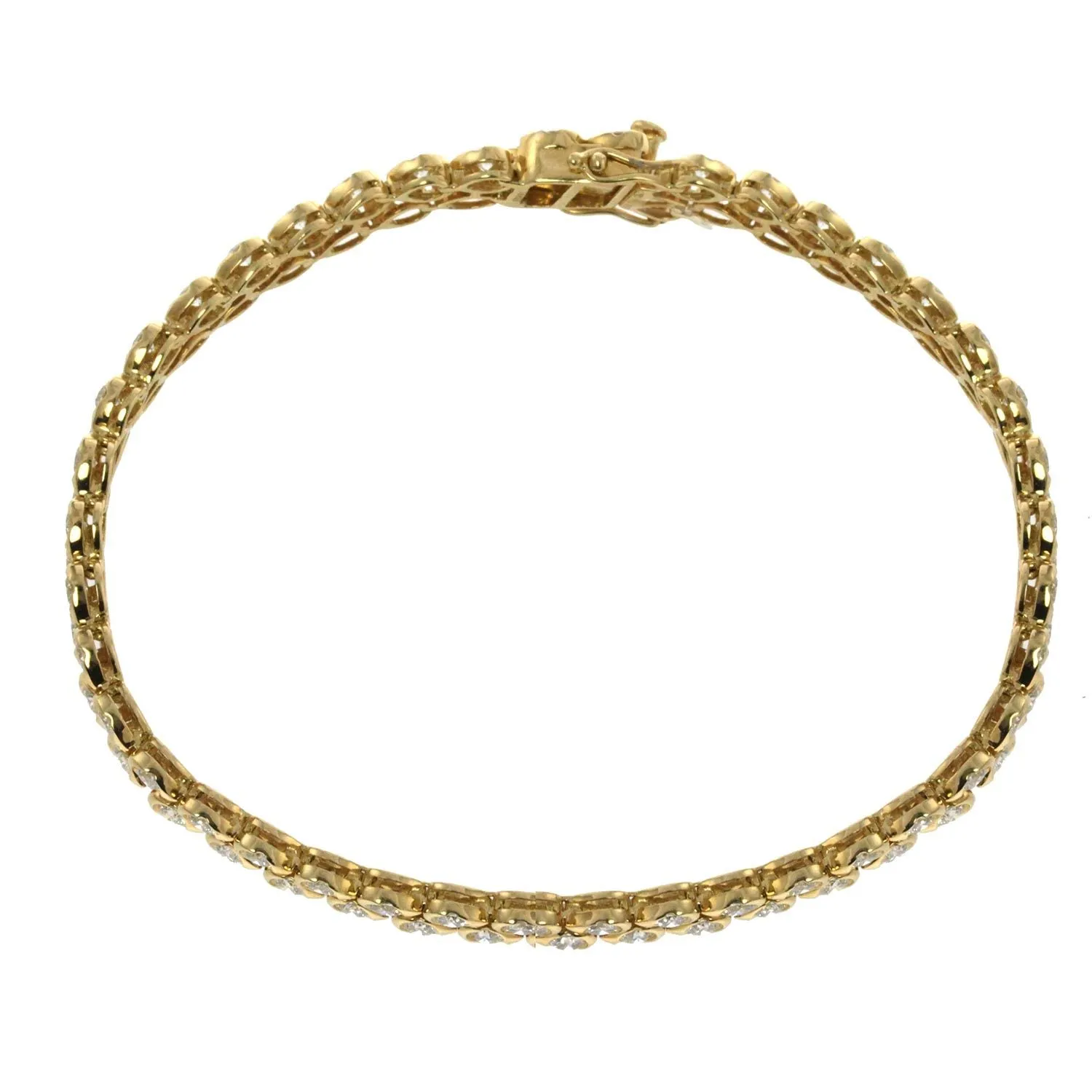 4.42CT Round Cut Diamond 2 Row Bracelet in 18K Yellow Gold