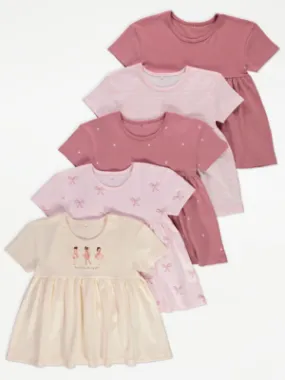 5-Pack Kids' Pink Ballerina Peplum Tops | George at ASDA