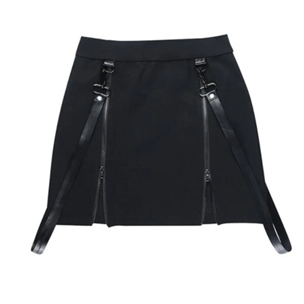 90s Vintage Black Punk Aesthetic High-Waisted Skirt