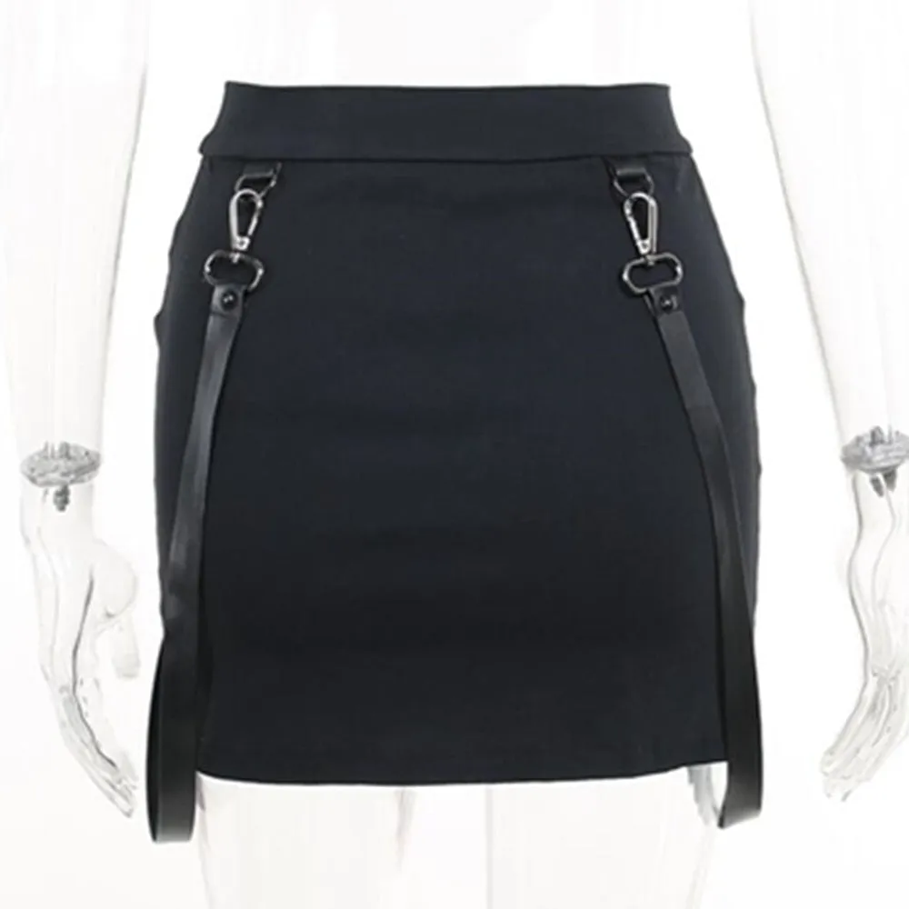 90s Vintage Black Punk Aesthetic High-Waisted Skirt