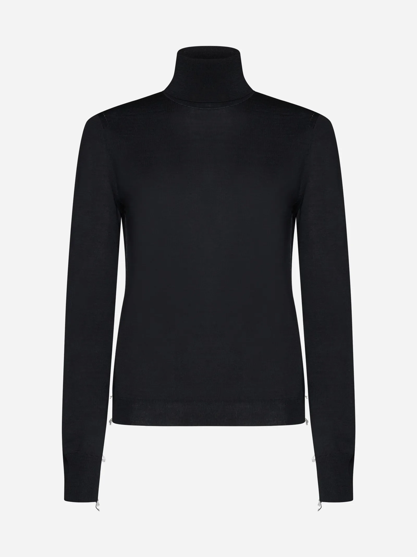 Wool Long Sleeves High-Neck Plain Elegant Casual Style Logo