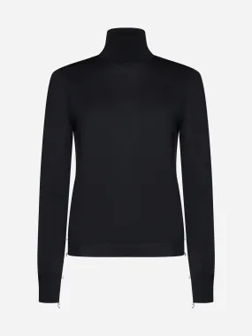 Wool Long Sleeves High-Neck Plain Elegant Casual Style Logo