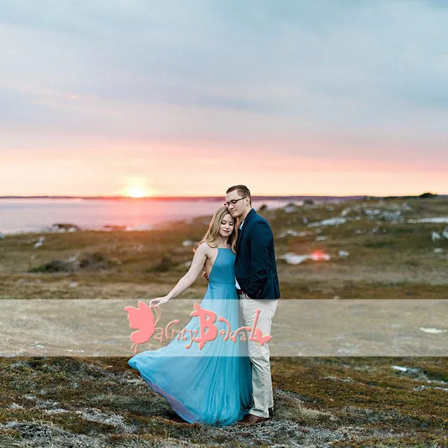 Ice Blue Criss-Cross Bridesmaid Dress