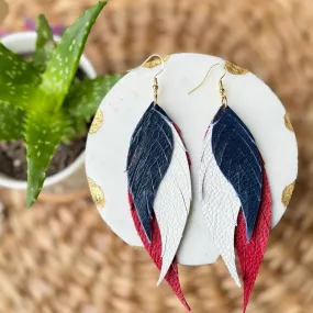 Blue White Red Angel Wings Leather Earrings