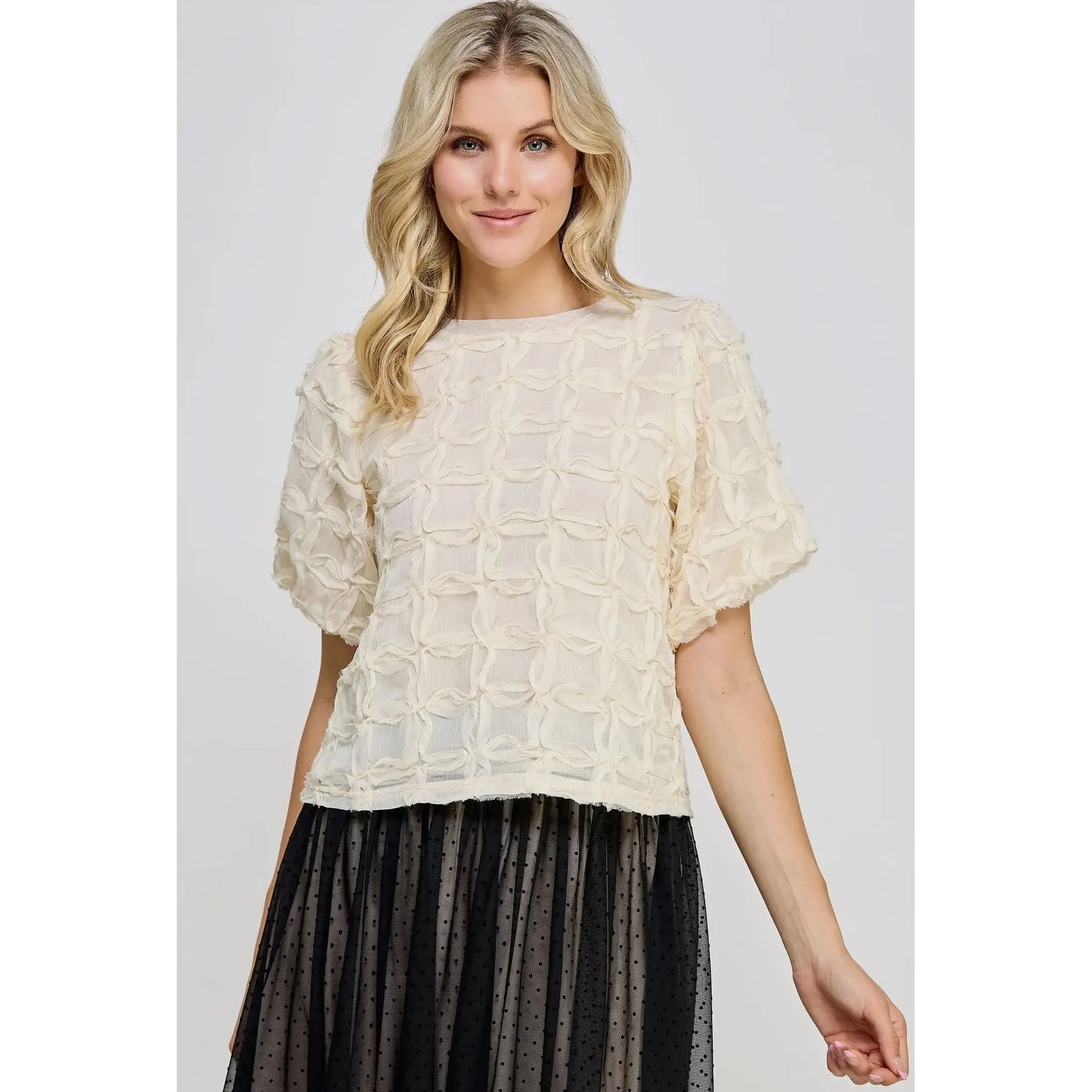 Textured Puff Sleeve Top Ellison in Annabelle