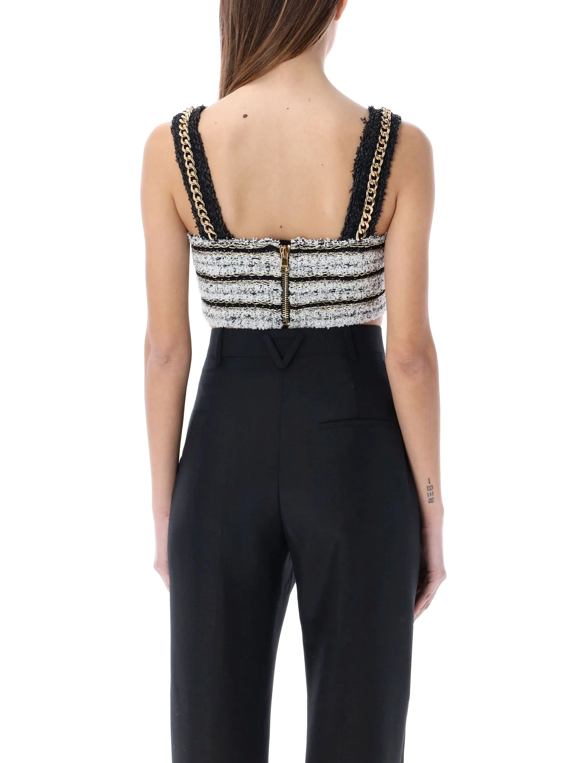 Balmain Tweed Sleeveless Cropped Top