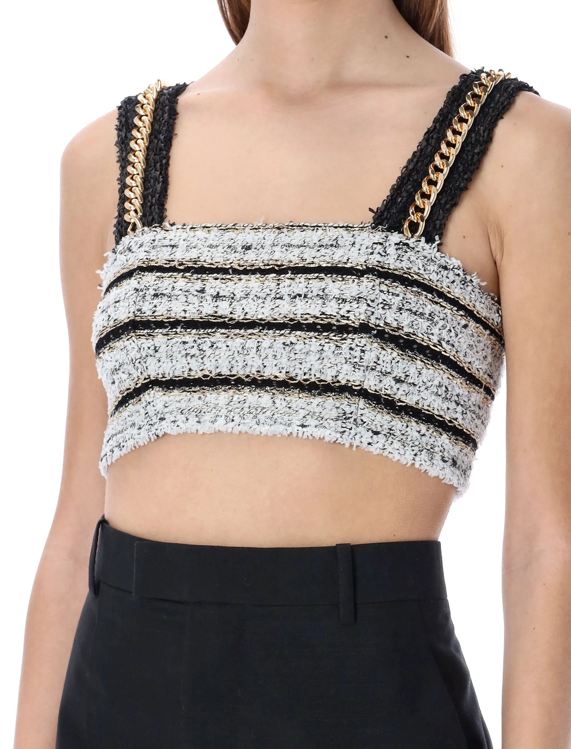 Balmain Tweed Sleeveless Cropped Top