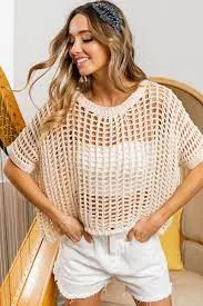 Net Crochet Short Sleeve Top