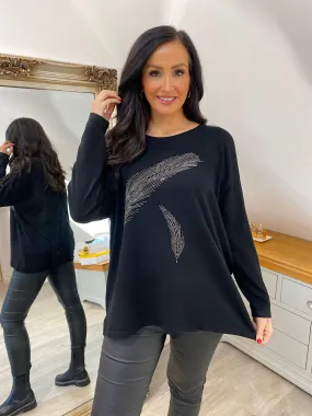 Black Diamante Feather Knit Rosie