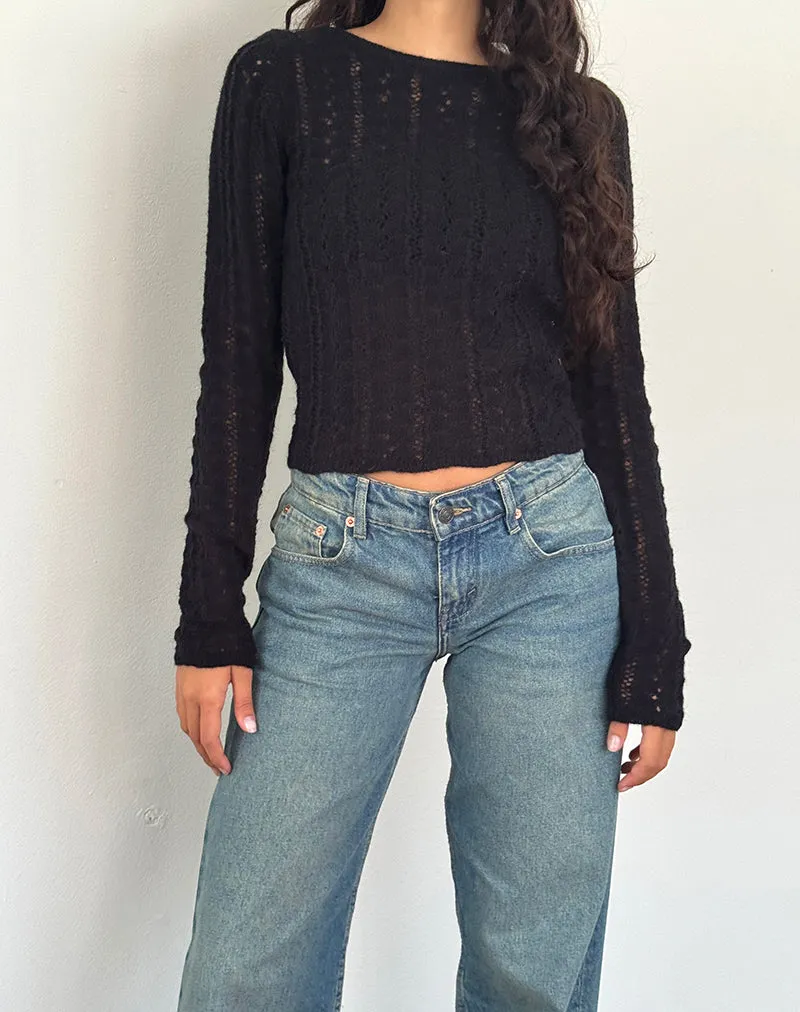 Black Knitted Long Sleeve Top by Venia