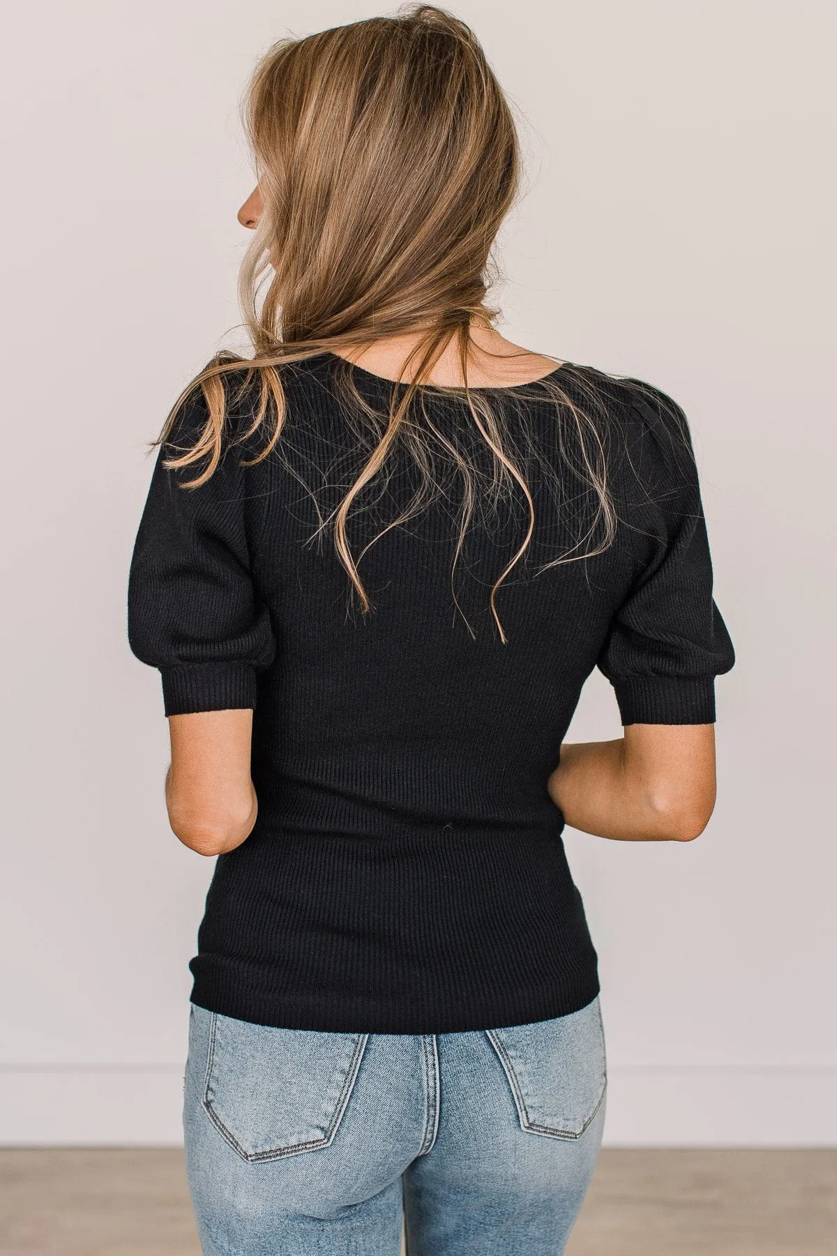 Black Get In Line Puff Sleeve Top