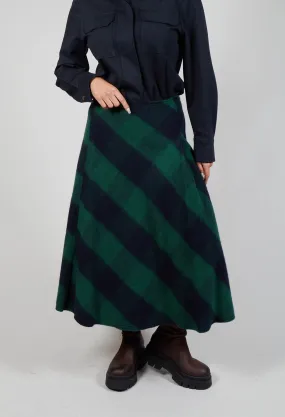 Wool Check Skirt in Blue and Green