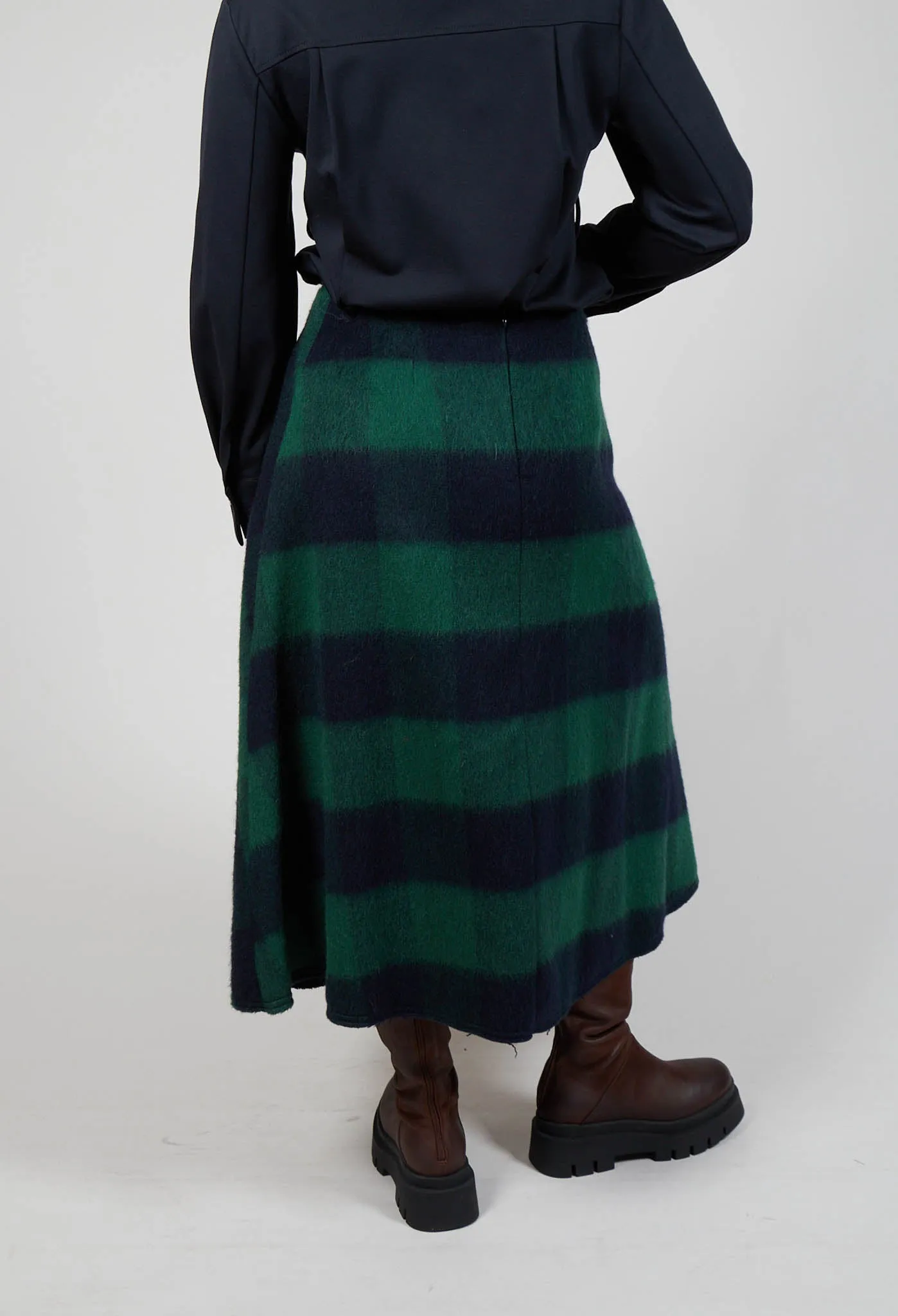 Wool Check Skirt in Blue and Green