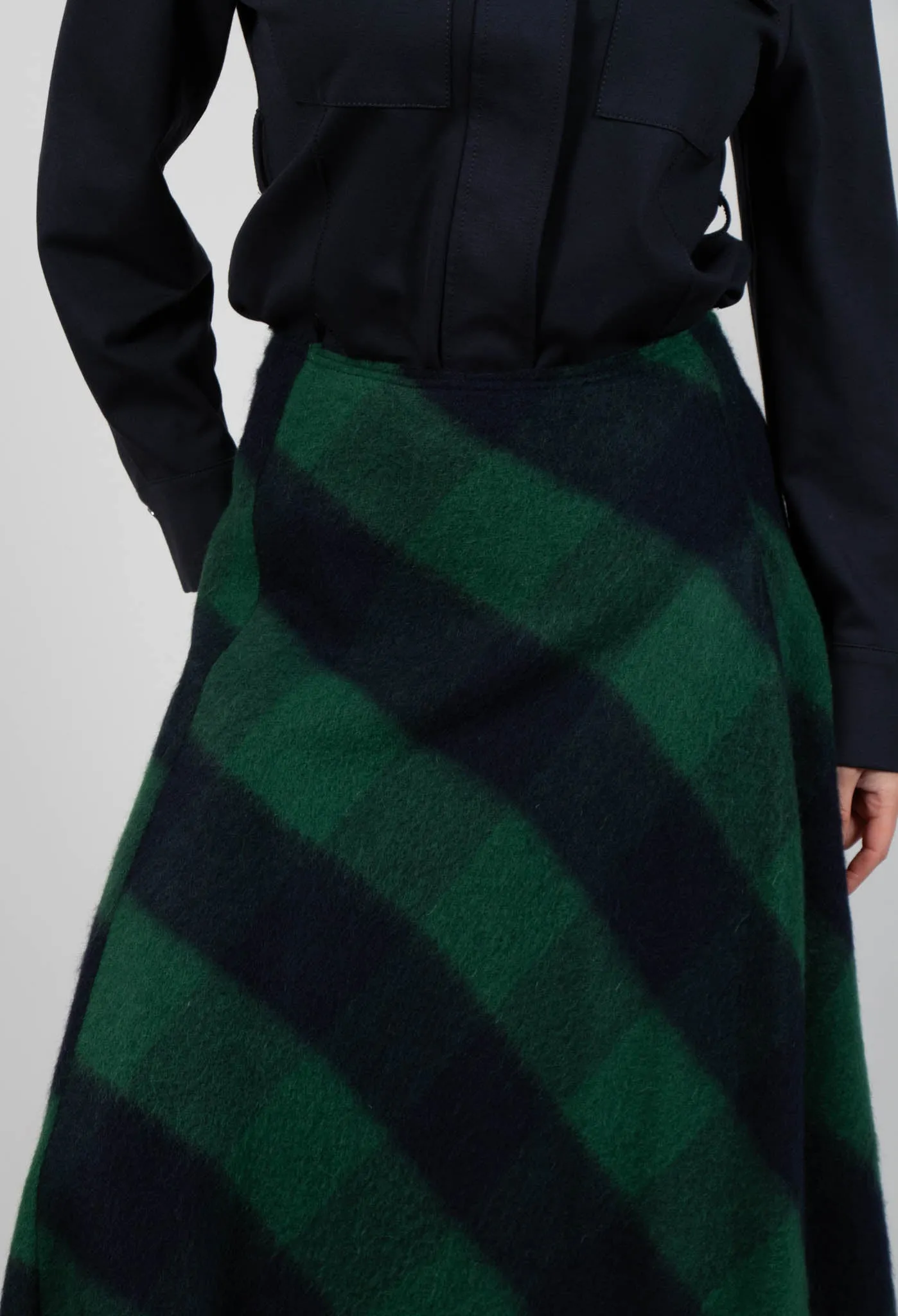 Wool Check Skirt in Blue and Green