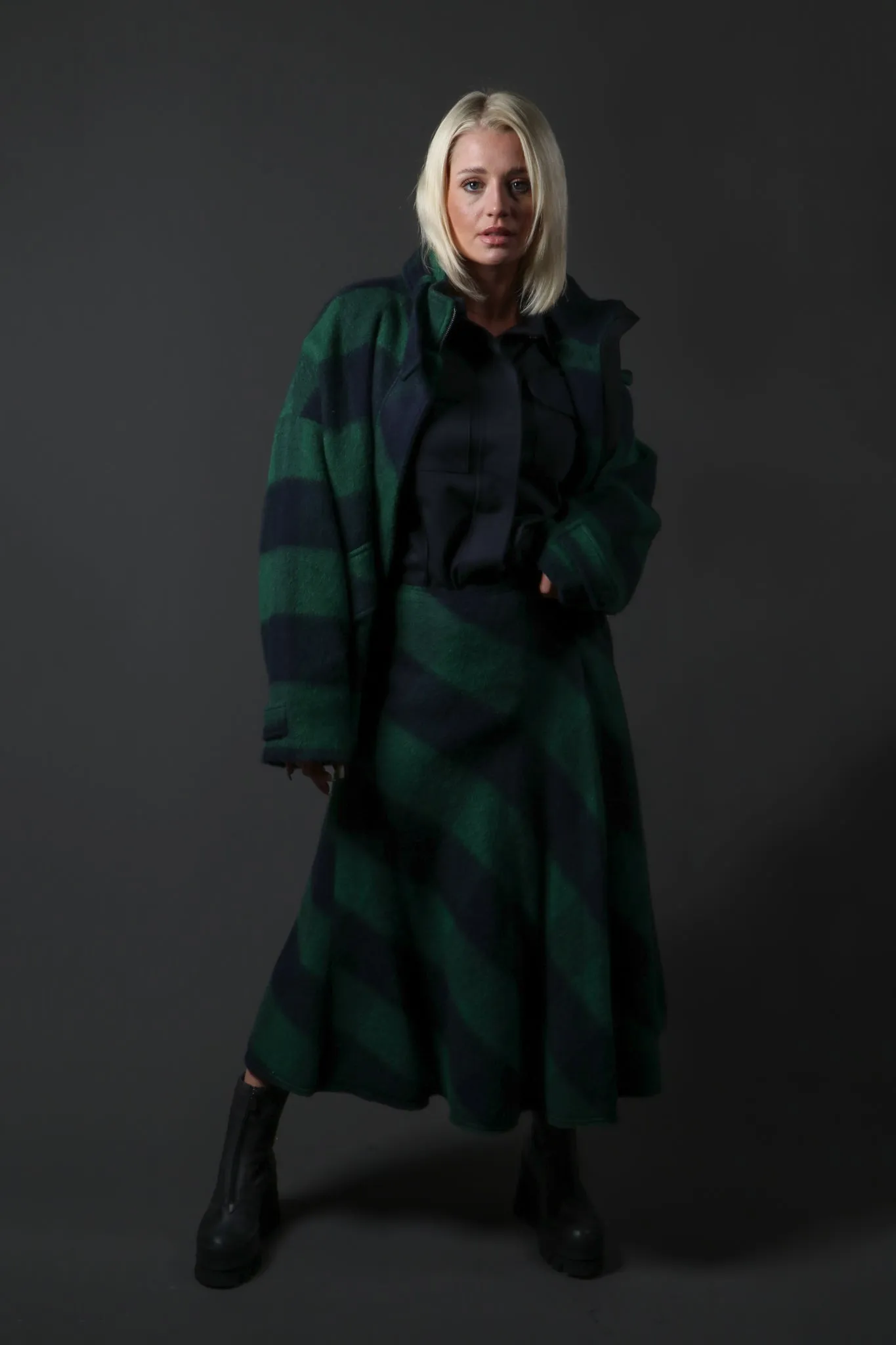 Wool Check Skirt in Blue and Green