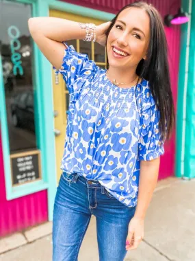 Blue Jess Puff Sleeve Top