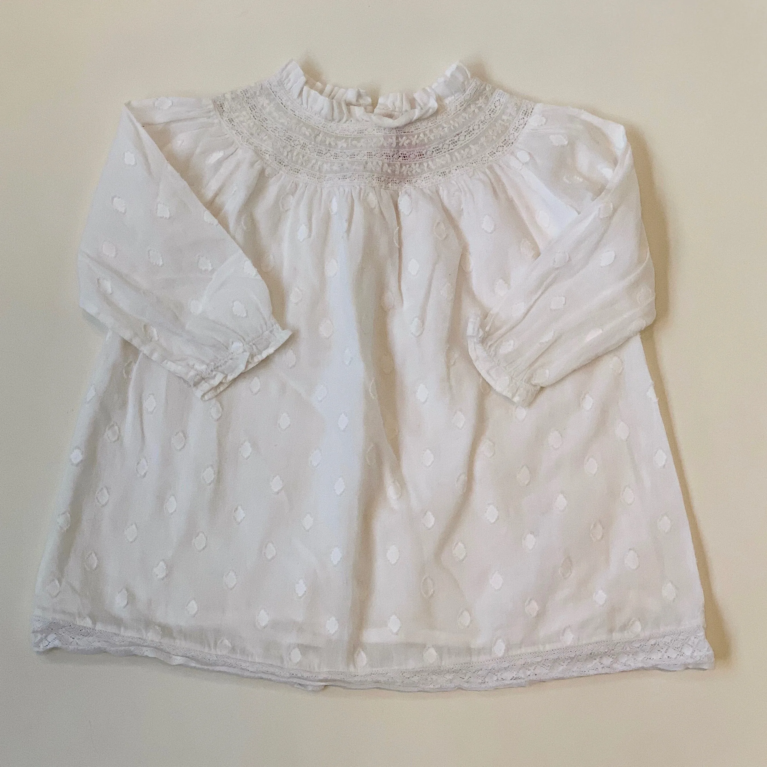 Bonpoint Cream Polka Dot Dress With Lace Trim 12 Months (Brand New)