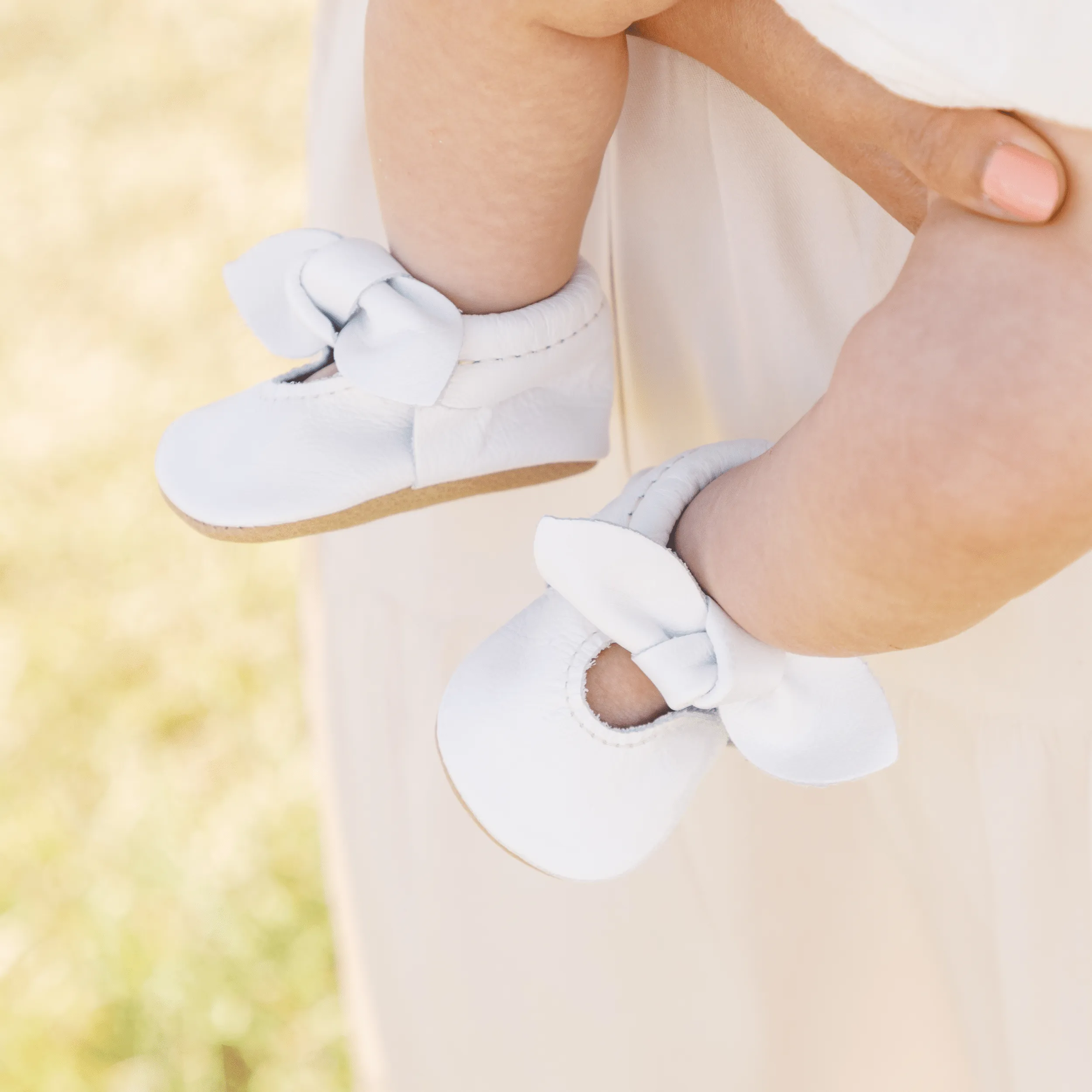 Bright White Knotted Bow Baby Shoe by Toasted