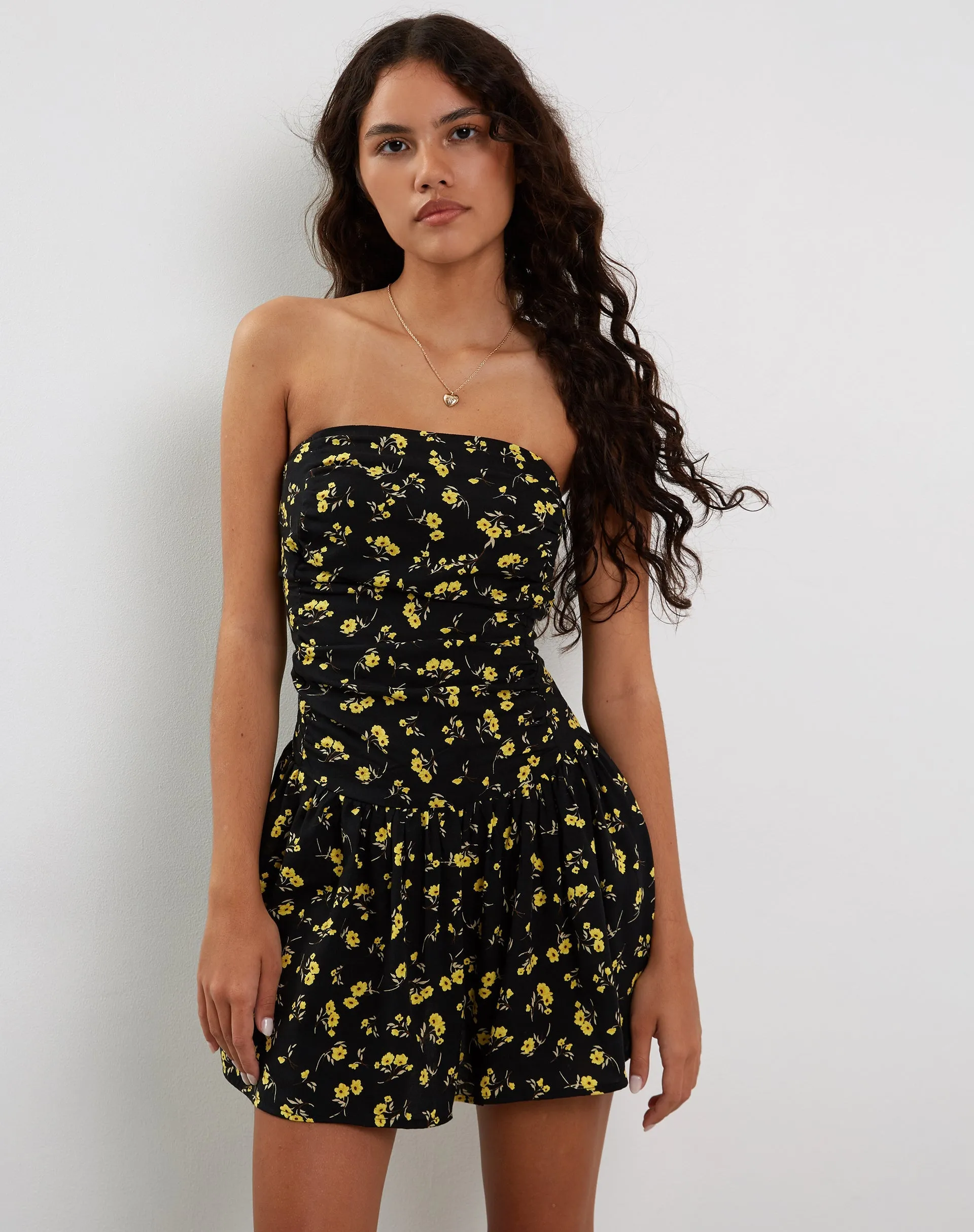 Buttercup Black and Yellow Mini Bandeau Dress