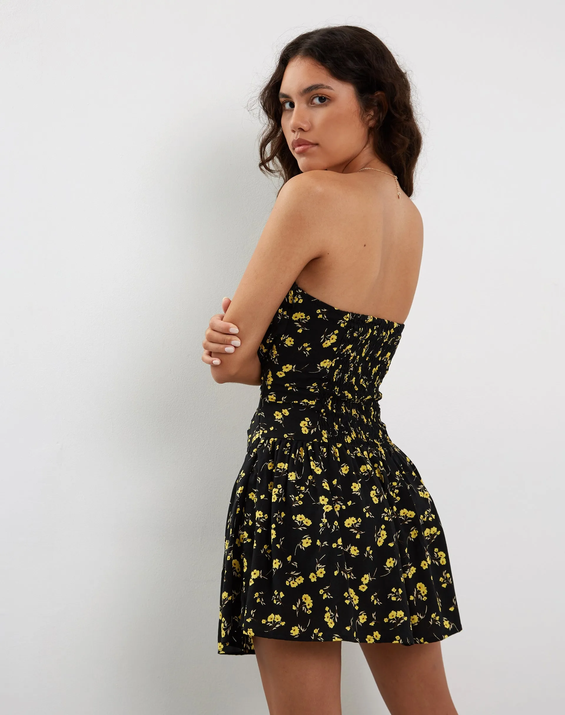 Buttercup Black and Yellow Mini Bandeau Dress