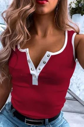 Casual Buckle V Neck Tops