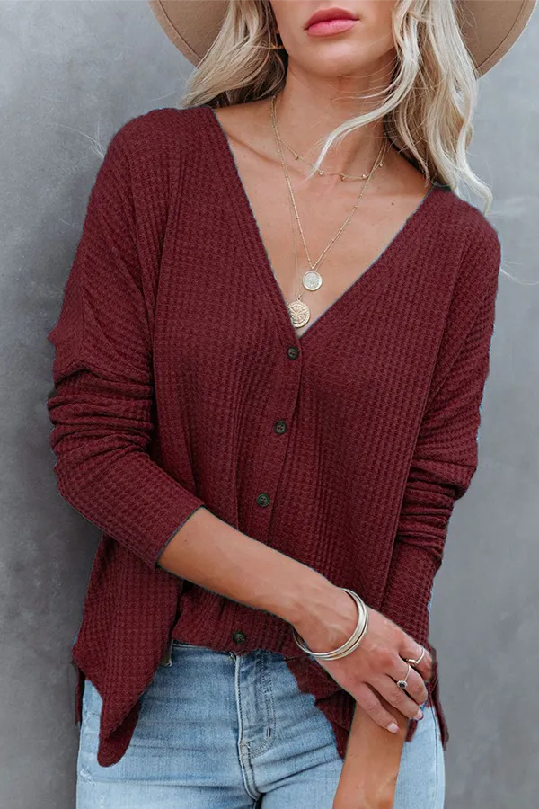 Buckle V Neck Tops - Solid Casual