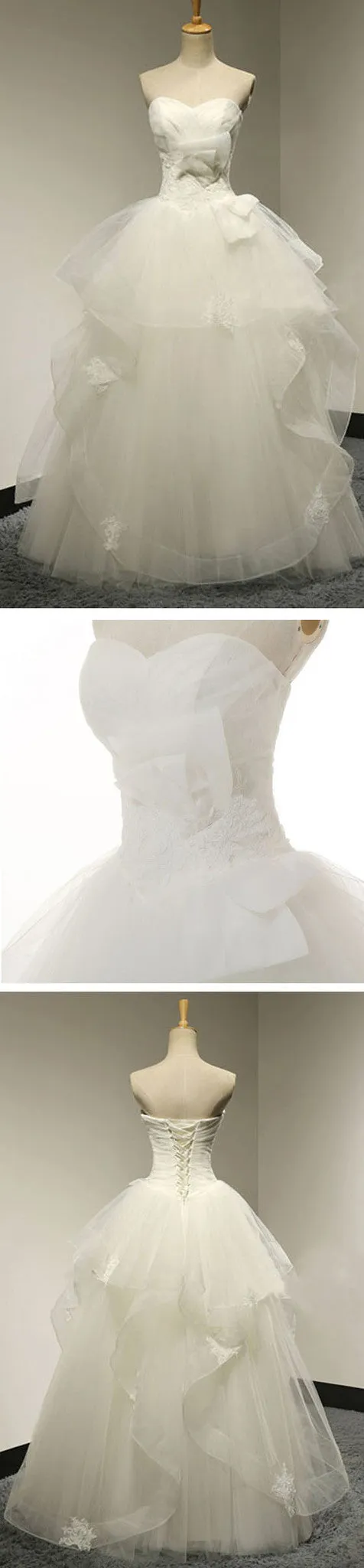 Elegant Sweetheart White Tulle Wedding Dress with Lace Details