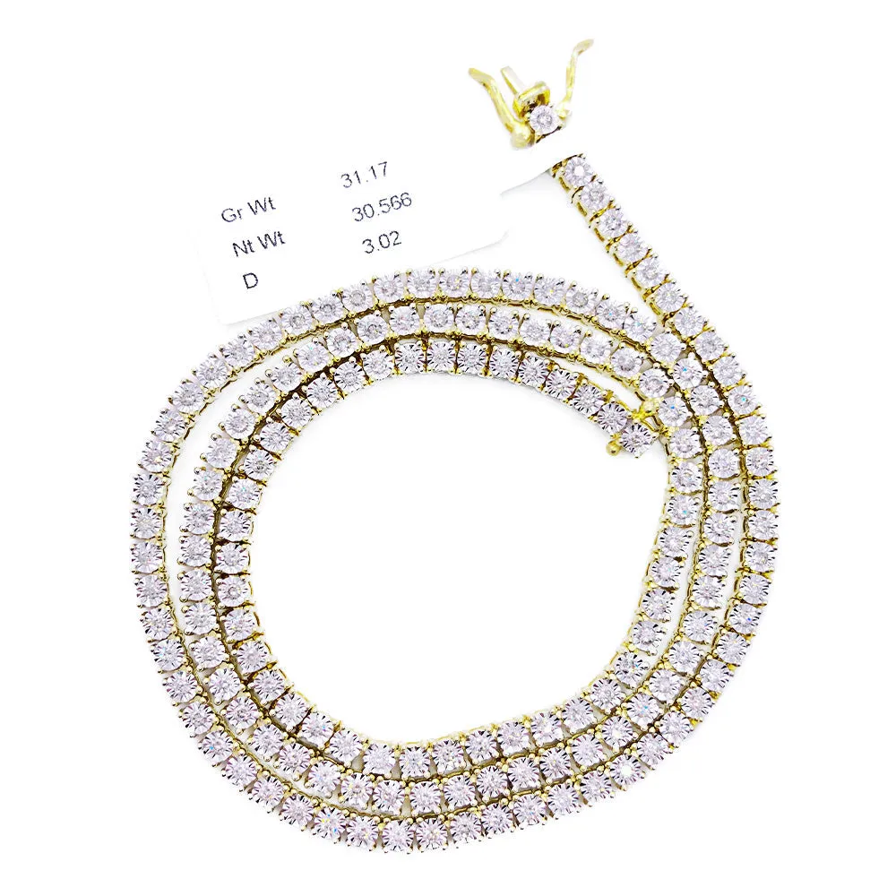 Diamond Tennis Chain 3MM 3.02cttw Miracle Setting 10K Yellow Gold