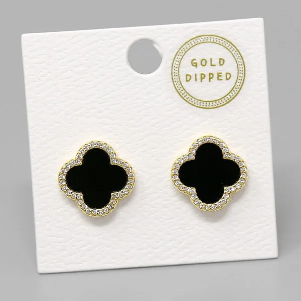 Clover Shaped Stud Earrings with CZ Trim