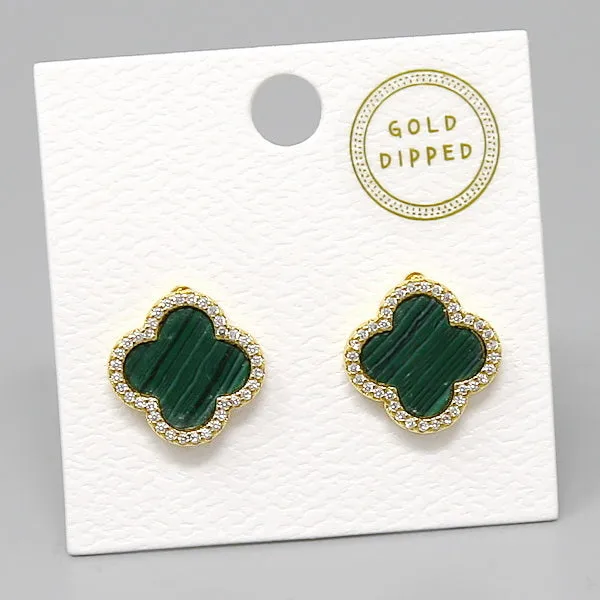 Clover Shaped Stud Earrings with CZ Trim