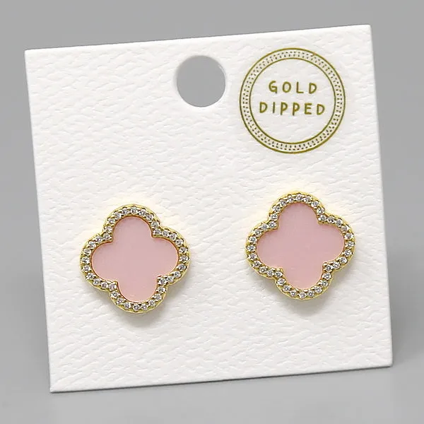 Clover Shaped Stud Earrings with CZ Trim