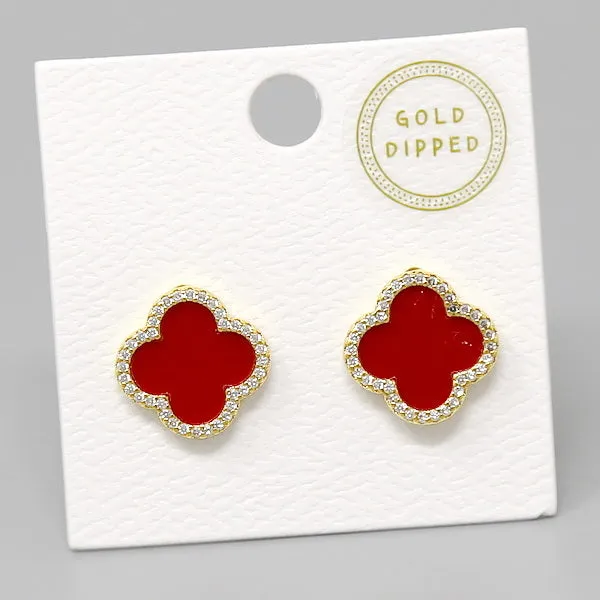 Clover Shaped Stud Earrings with CZ Trim