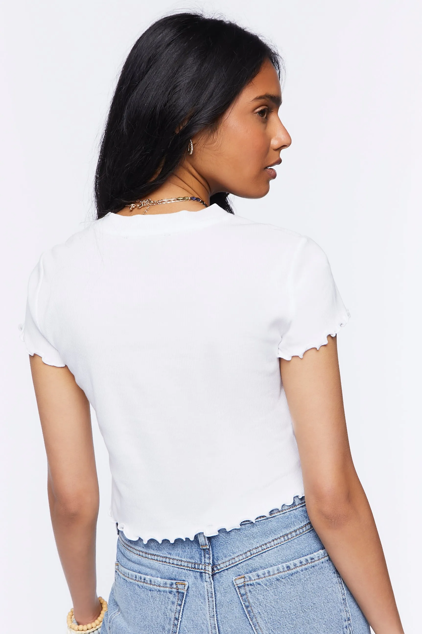 Ribbed Cropped Lettuce-Edge Top