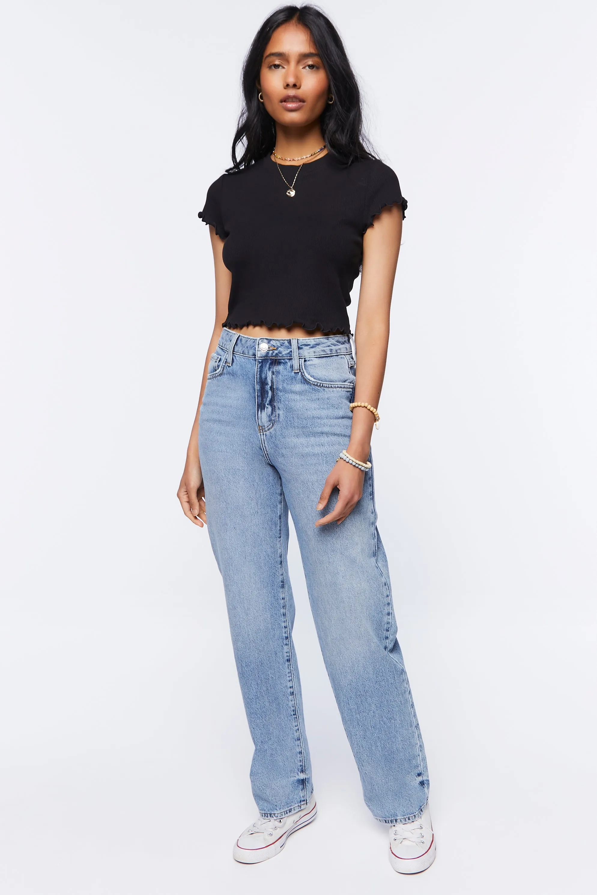 Ribbed Cropped Lettuce-Edge Top