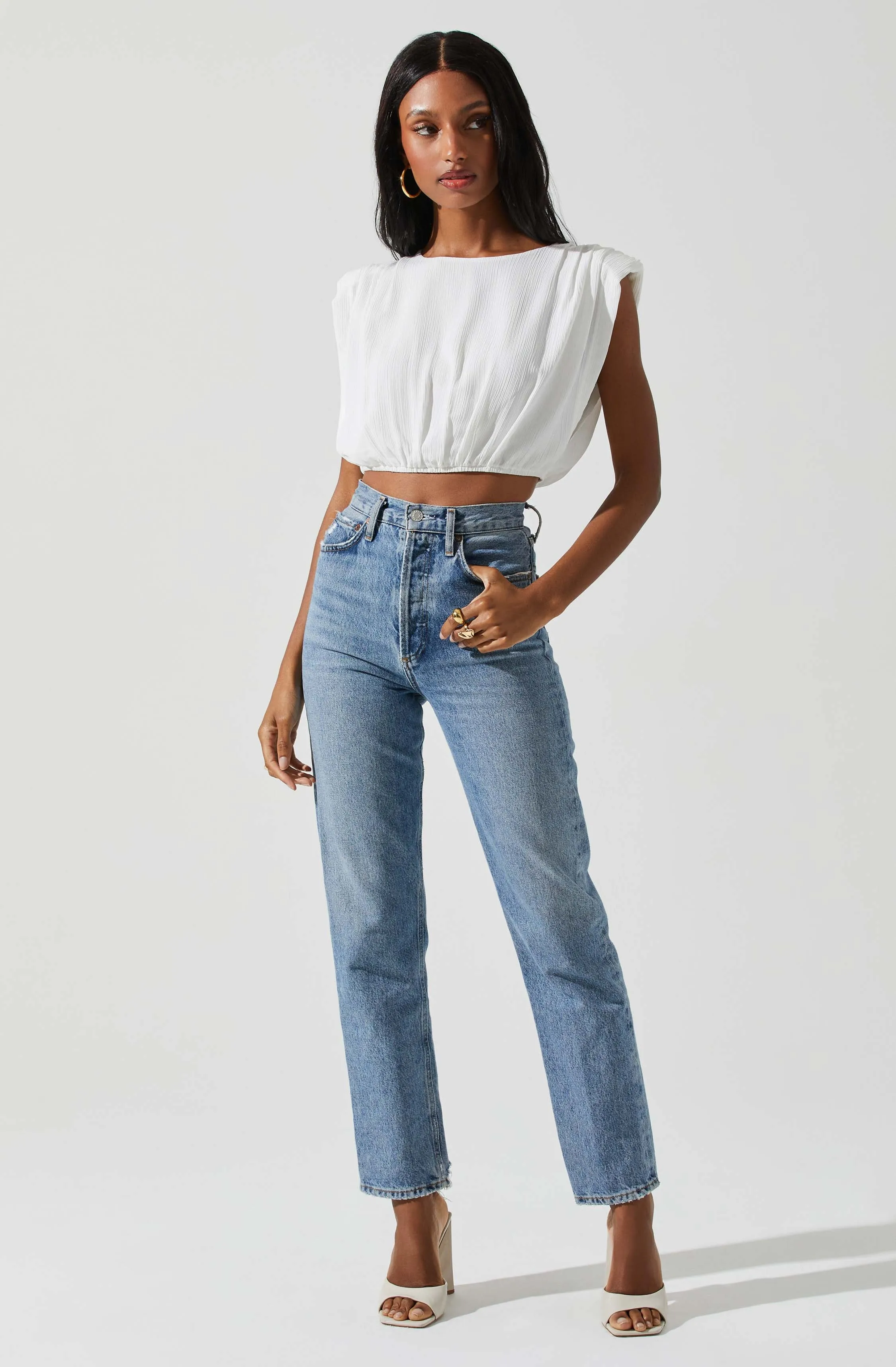 Cropped Balloon Hem Top