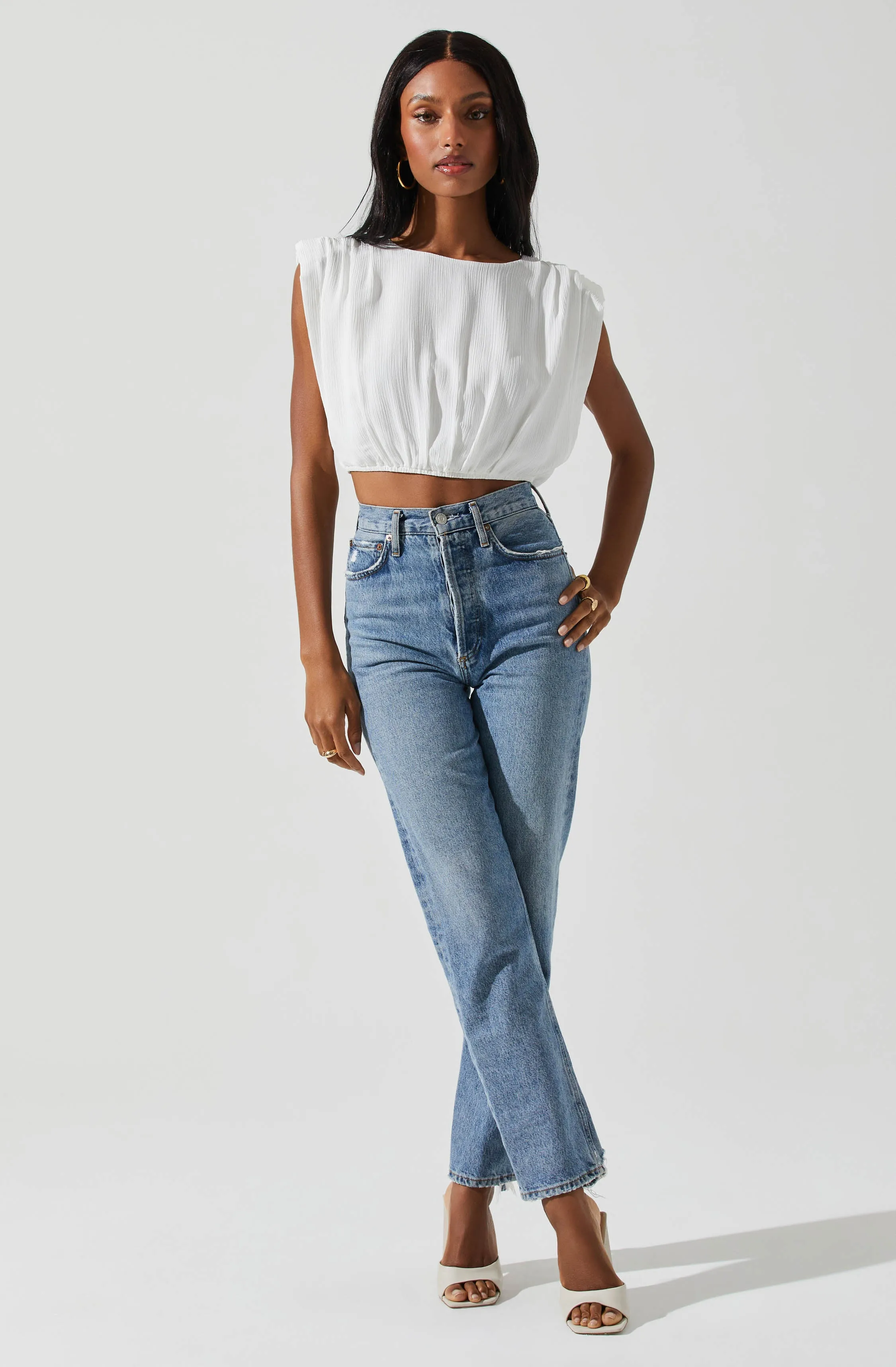 Cropped Balloon Hem Top