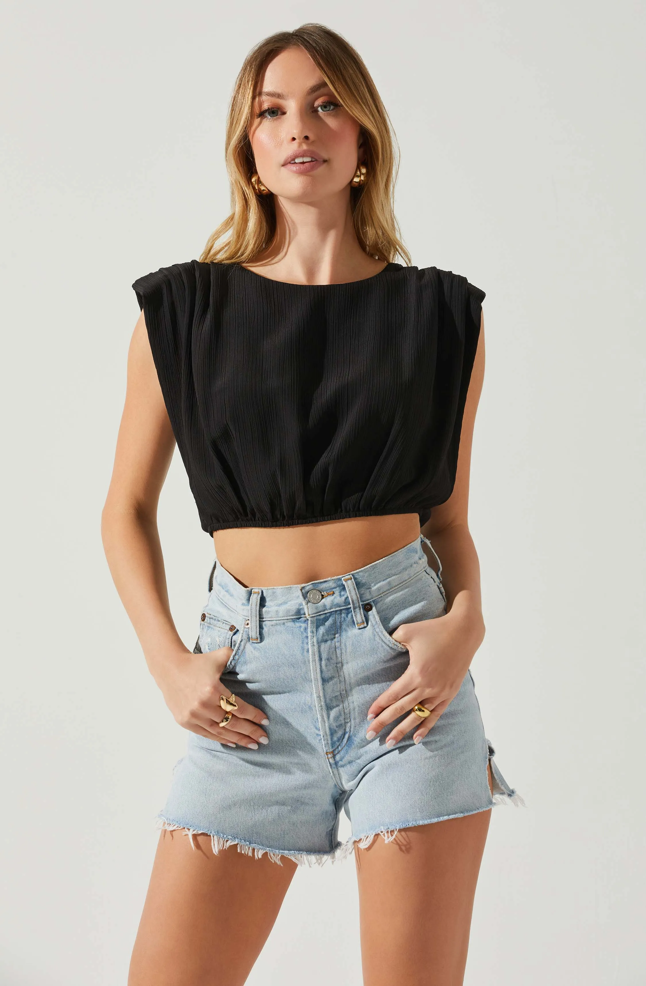 Cropped Balloon Hem Top