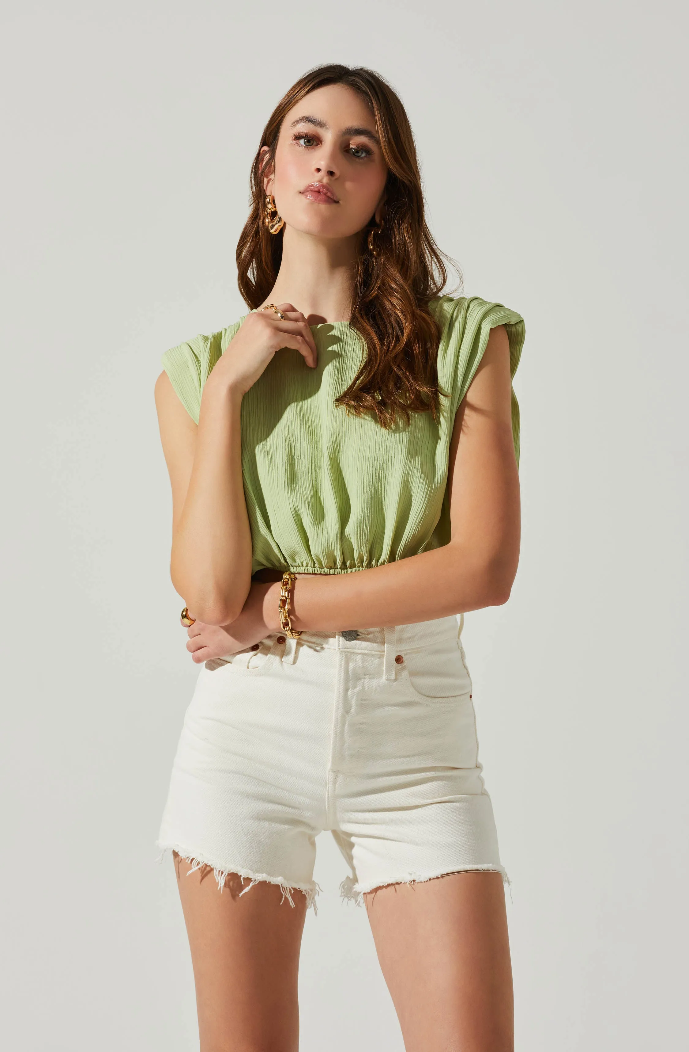 Cropped Balloon Hem Top