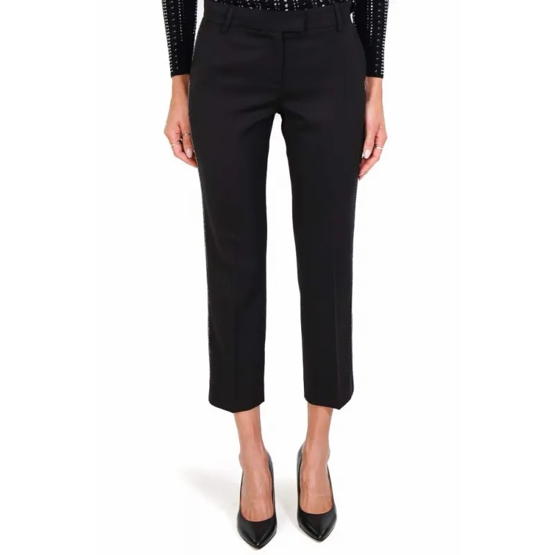 Cropped Wool Blend Cigarette Pants, Nero