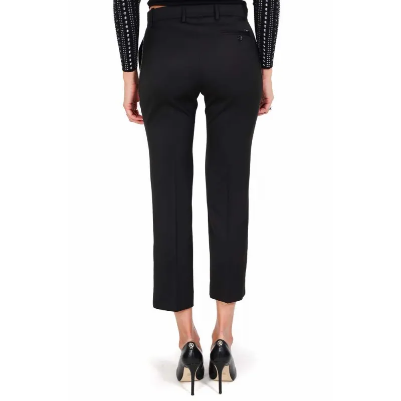 Cropped Wool Blend Cigarette Pants, Nero