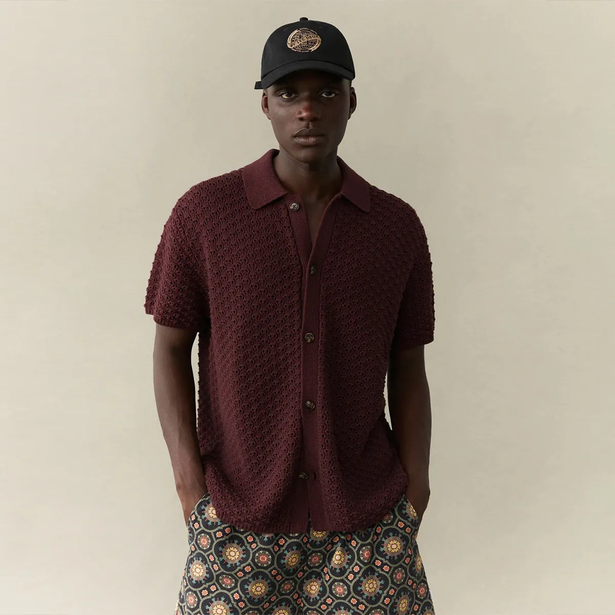 Dark Burgundy Knitted Gideon S/S Polo Shirt