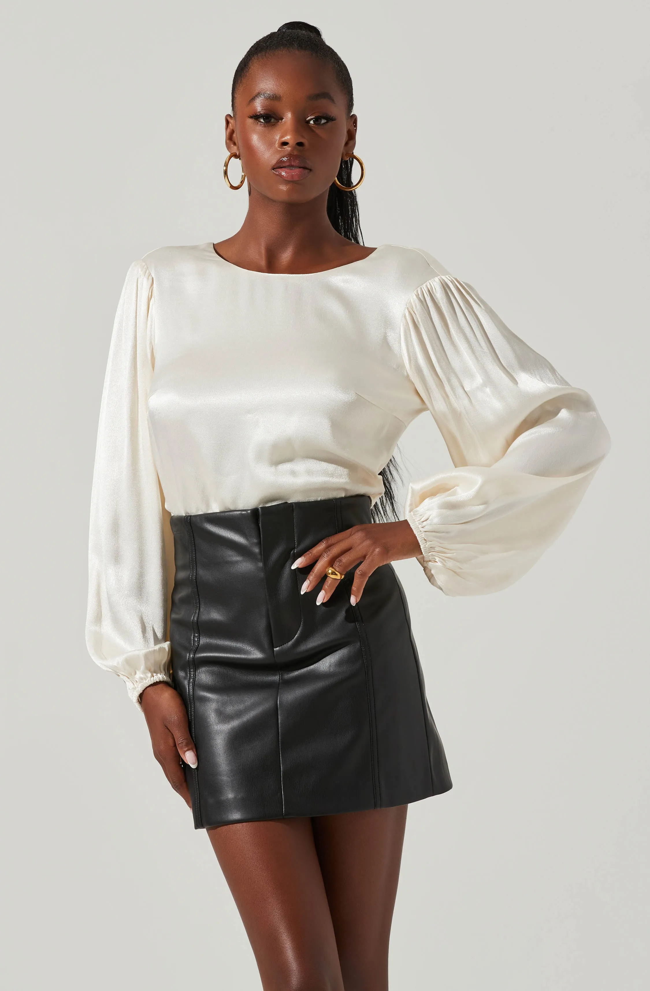 Open Back Satin Long Sleeve Crop Top