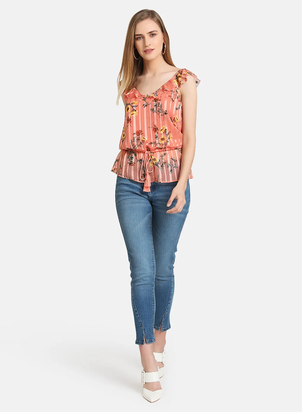 Ruffled Drawstring Top