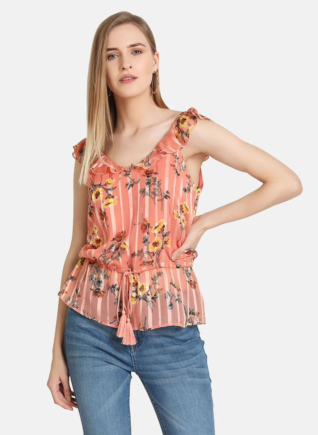 Ruffled Drawstring Top