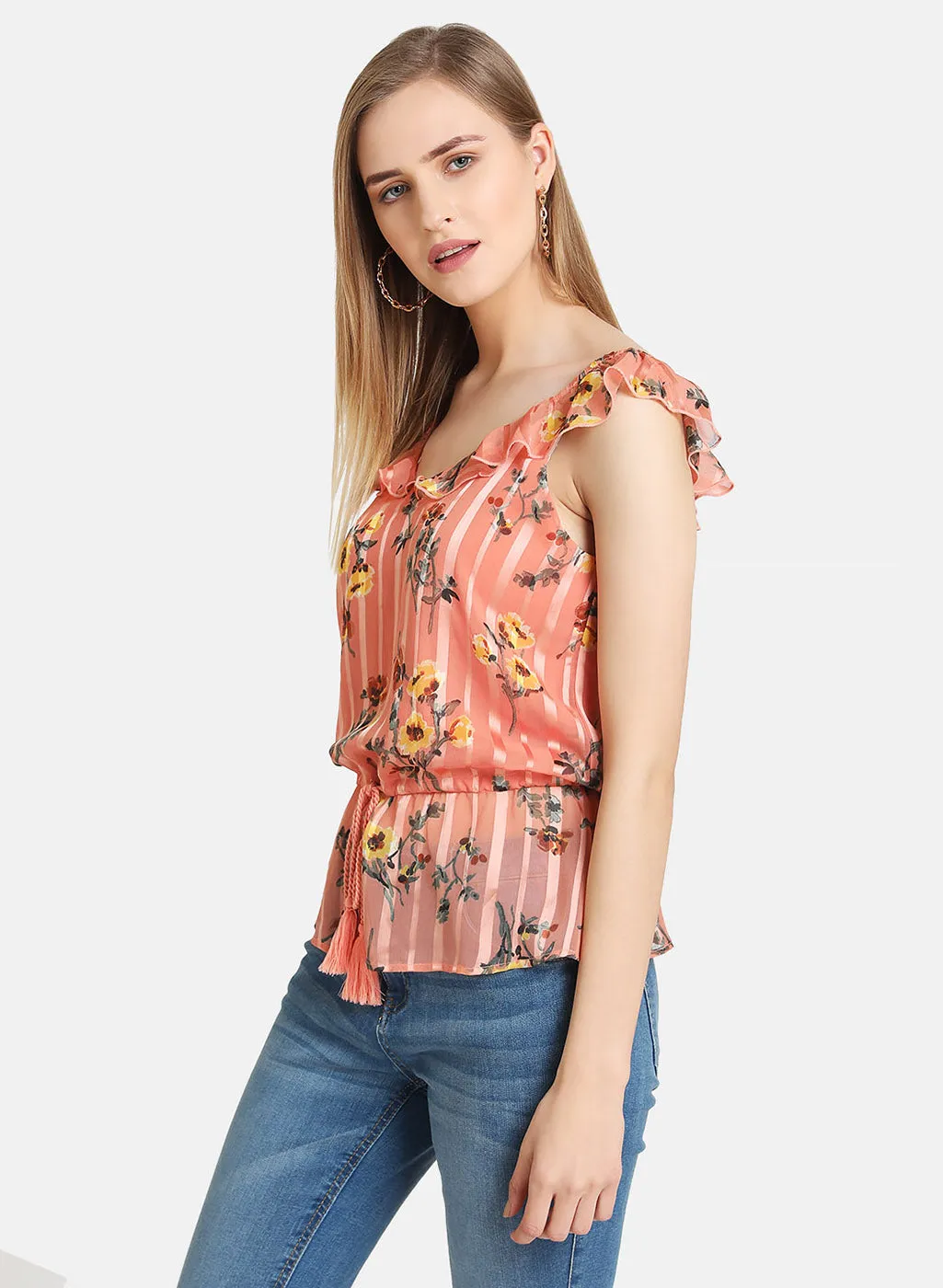 Ruffled Drawstring Top