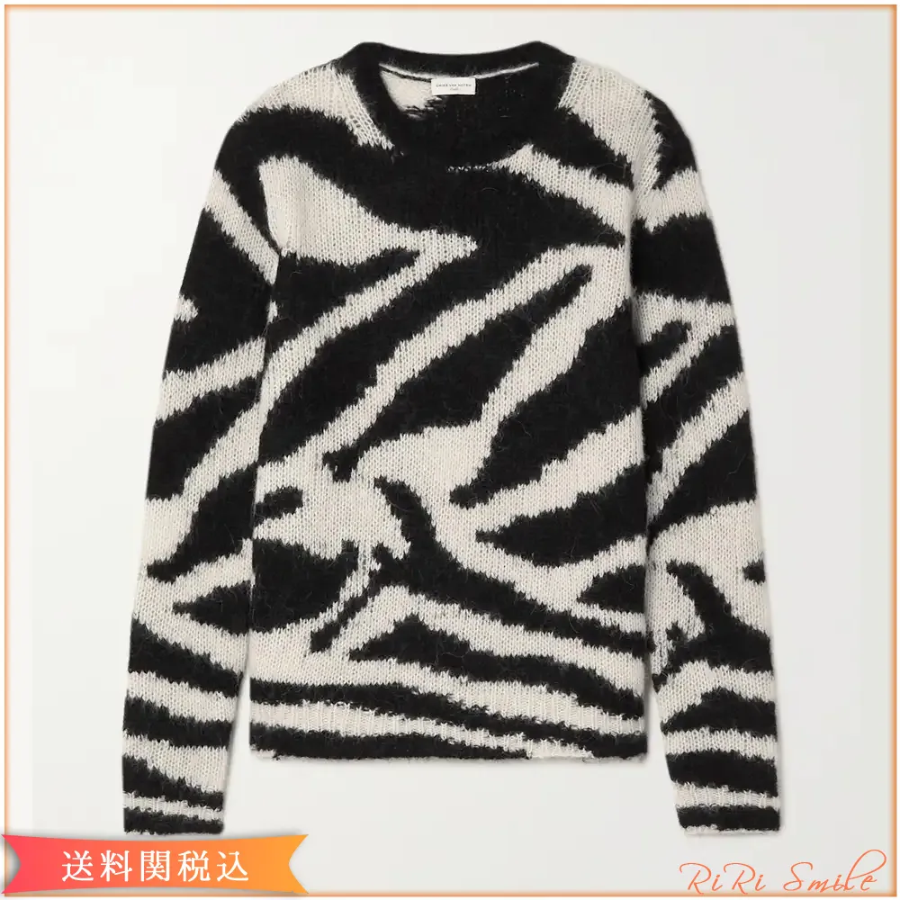 Zebra Pattern Wool V-neck/Crew Neck Top