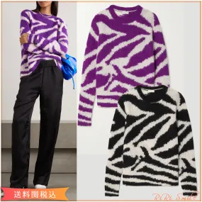 Zebra Pattern Wool V-neck/Crew Neck Top