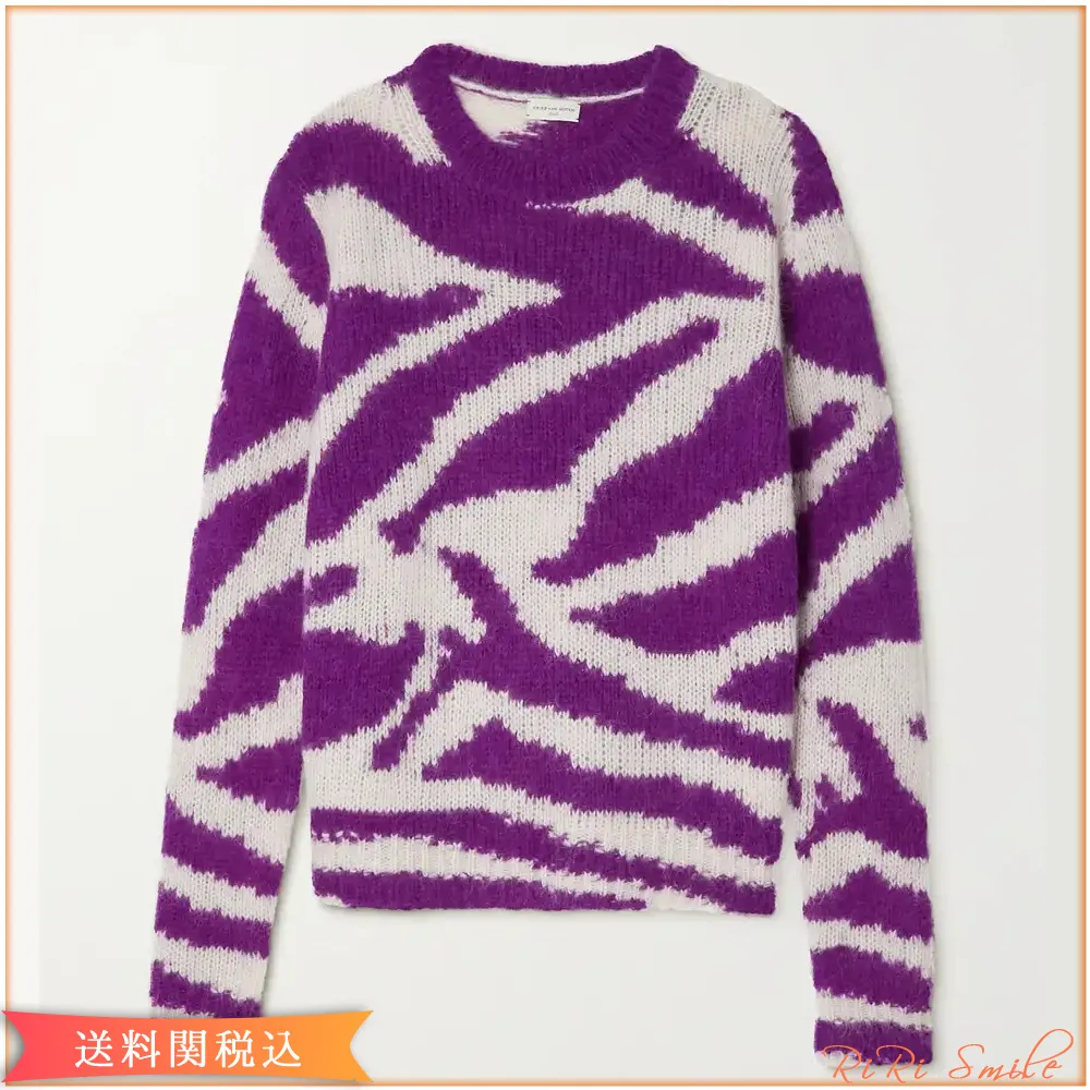 Zebra Pattern Wool V-neck/Crew Neck Top